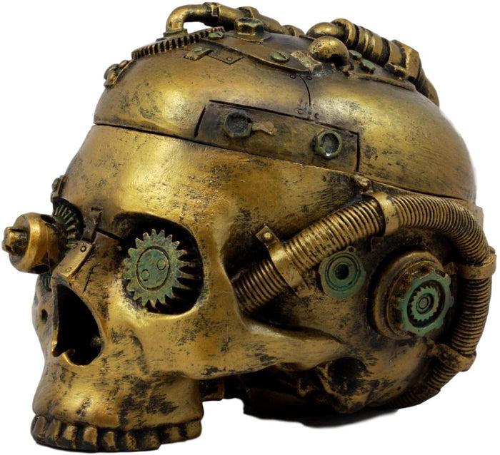 Ebros Gift Steampunk Cyborg Robotic Skull Jewelry Box Figurine 7.5"L Skull Bowl Container