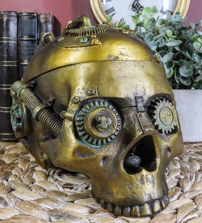 ebros gift Steampunk Cyborg Robotic Skull Jewelry Box Figurine 7.5"L Skull Bowl Container