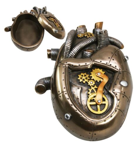 Ebros Gift Steampunk Dragon Heart Gear Pulse Radioactive Fire Engine Jewelry Box Figurine