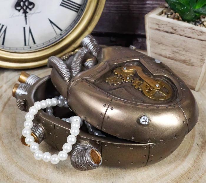 ebros gift Steampunk Dragon Heart Gear Pulse Radioactive Fire Engine Jewelry Box Figurine