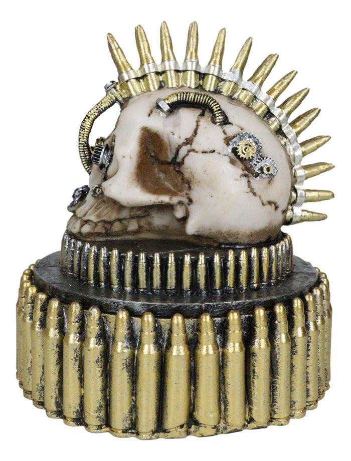 Ebros Gift Steampunk Geared Cyborg Rifle Bullets Mohawk Skull Decorative Jewelry Box