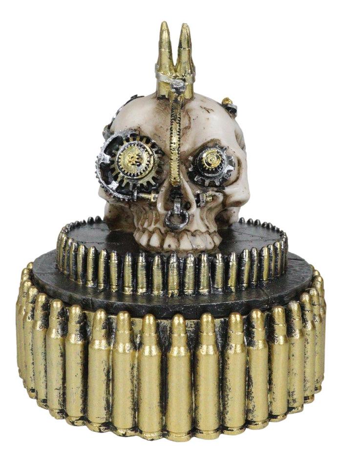 Ebros Gift Steampunk Geared Cyborg Rifle Bullets Mohawk Skull Decorative Jewelry Box