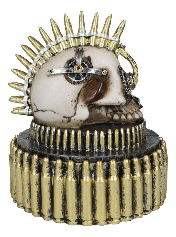 Ebros Gift Steampunk Geared Cyborg Rifle Bullets Mohawk Skull Decorative Jewelry Box