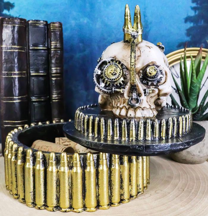 ebros gift Steampunk Geared Cyborg Rifle Bullets Mohawk Skull Decorative Jewelry Box