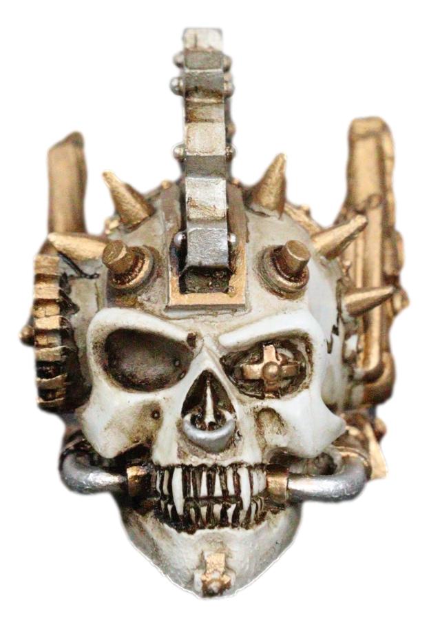 Ebros Gift Steampunk Geared Metalhead Spiked Mohawk Cyborg Skull Mini Figurine Sci Fi Decor