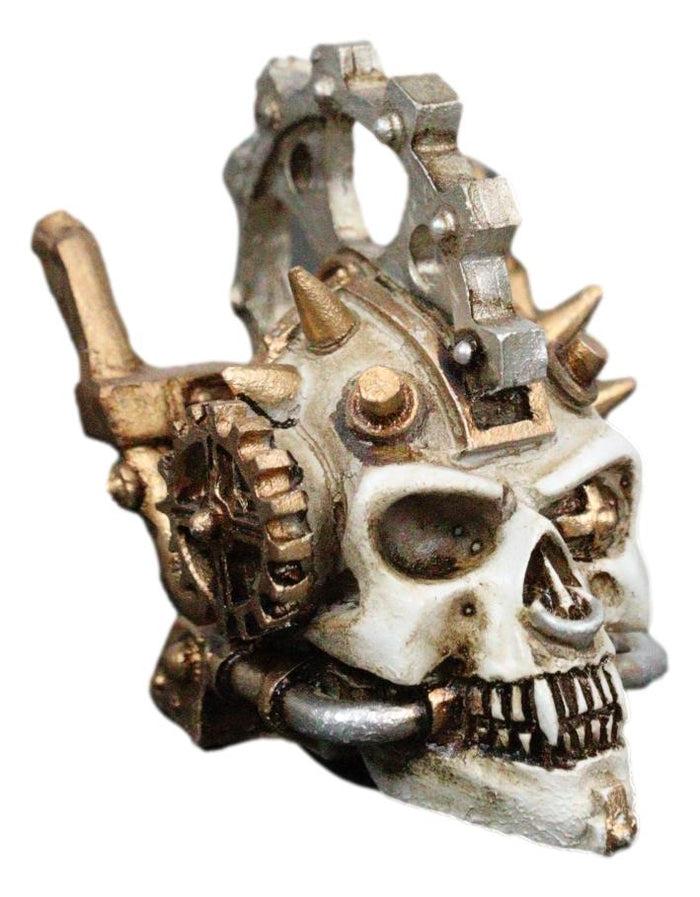 Ebros Gift Steampunk Geared Metalhead Spiked Mohawk Cyborg Skull Mini Figurine Sci Fi Decor