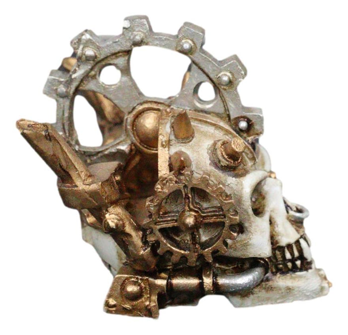 Ebros Gift Steampunk Geared Metalhead Spiked Mohawk Cyborg Skull Mini Figurine Sci Fi Decor