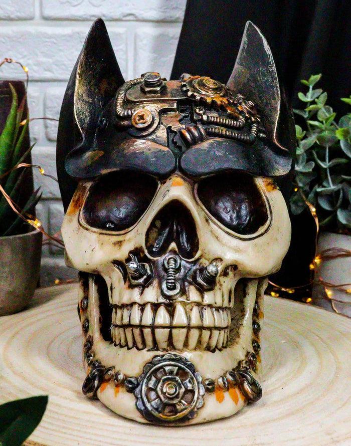 ebros gift Steampunk Geared Pipes Nuts Bolts And Clockwork Gears Bat Helmet Skull Figurine