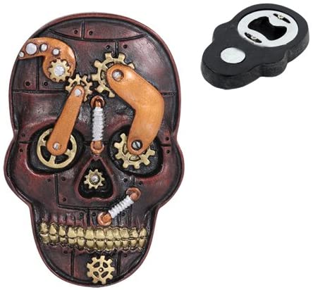 ebros gift Steampunk Gearwork Clockwork Skull Magnetic Bottle Opener Refrigerator Gadget