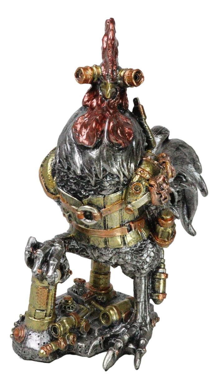 Ebros Gift Steampunk Gearwork Robotic Cyborg Rooster Chicken In Battle Armor Figurine