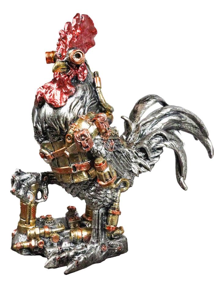 ebros gift Steampunk Gearwork Robotic Cyborg Rooster Chicken In Battle Armor Figurine