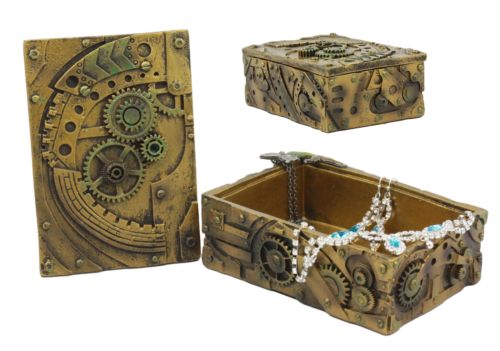 Ebros Gift Steampunk Mechanical Gears Clockwork Vintage Design Jewelry Box Figurine 5"L