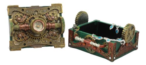 Ebros Gift Steampunk Mechanical Gears Design Secret Jewelry Box With Navigational Compass