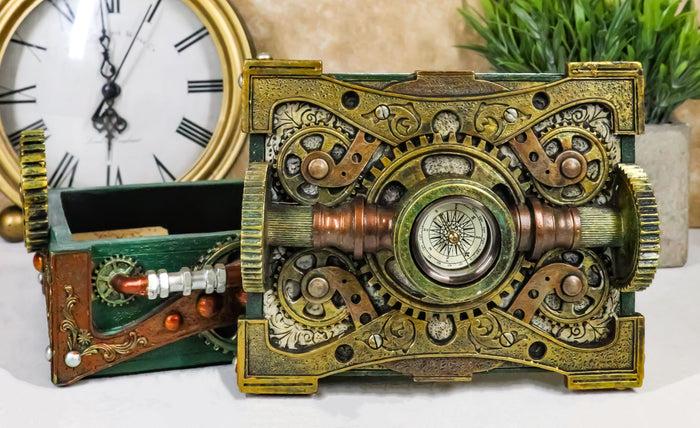 ebros gift Steampunk Mechanical Gears Design Secret Jewelry Box With Navigational Compass