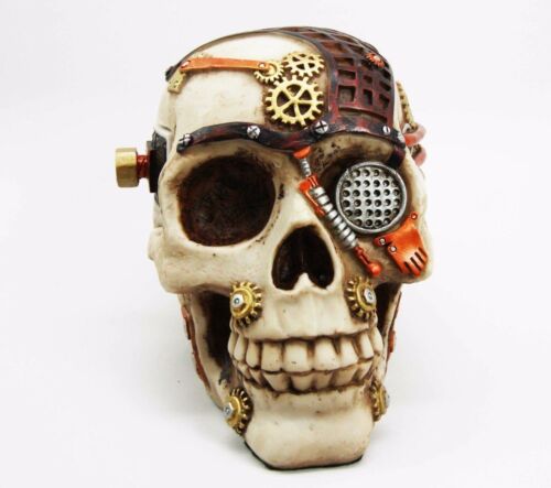 Ebros Gift Steampunk Painted Gear Clockwork Skull Cyborg Decorative Jewelry Box Figurine