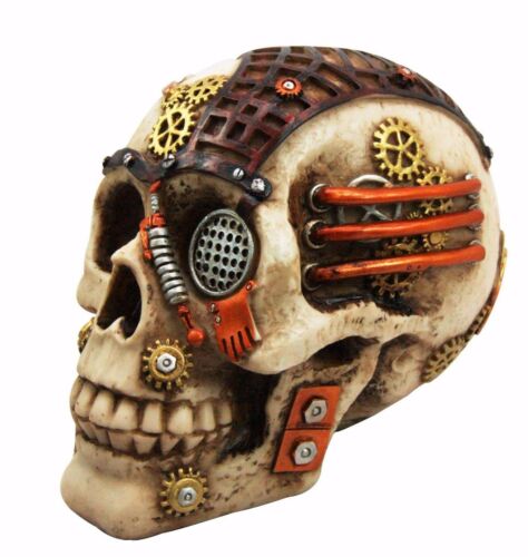 Ebros Gift Steampunk Painted Gear Clockwork Skull Cyborg Decorative Jewelry Box Figurine