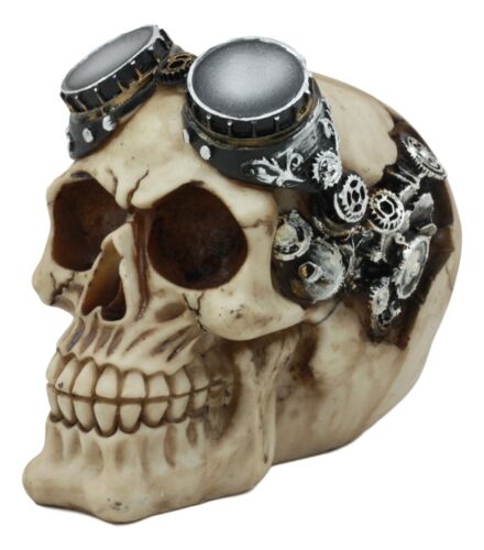 Ebros Gift Steampunk Pilot Aviator Cyborg Skull Figurine Painted Gearwork Robotic Sculpture