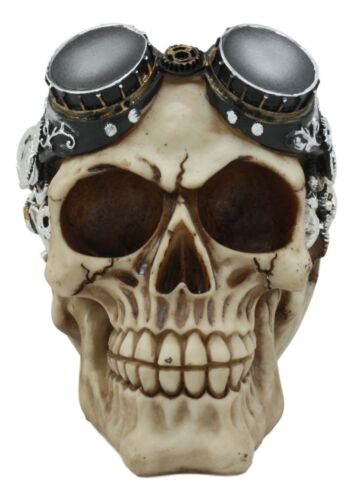 Ebros Gift Steampunk Pilot Aviator Cyborg Skull Figurine Painted Gearwork Robotic Sculpture