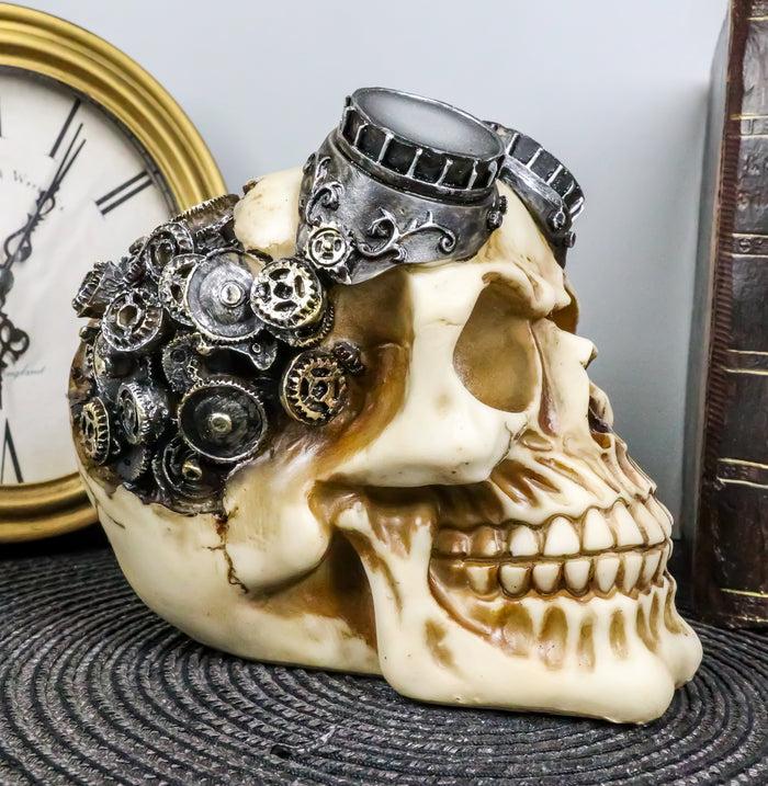 ebros gift Steampunk Pilot Aviator Cyborg Skull Figurine Painted Gearwork Robotic Sculpture