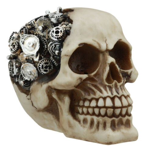 Ebros Gift Steampunk Protruding Gearwork Cyborg Robotic Human Skull Figurine Skeleton