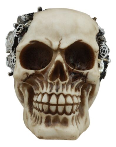 Ebros Gift Steampunk Protruding Gearwork Cyborg Robotic Human Skull Figurine Skeleton