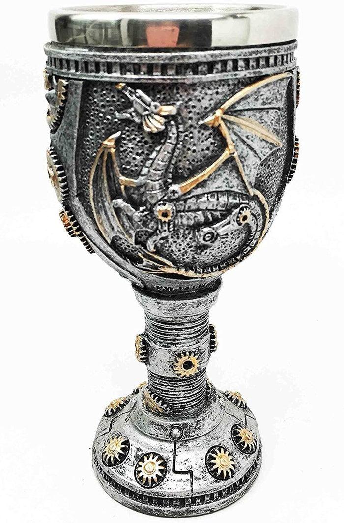 Ebros Gift Steampunk Robotic Cyborg Dragon Eternal Voyage 5oz Wine Drink Goblet Chalice