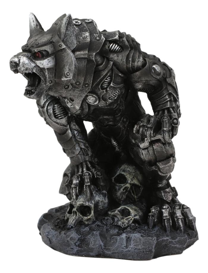 Ebros Gift Steampunk Robotic Werewolf Crushing Skull Statue Lycan Cyborg Wolf Figurine