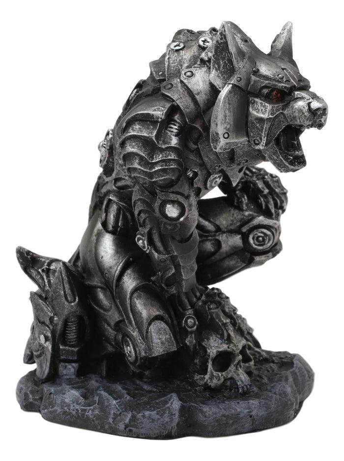 Ebros Gift Steampunk Robotic Werewolf Crushing Skull Statue Lycan Cyborg Wolf Figurine