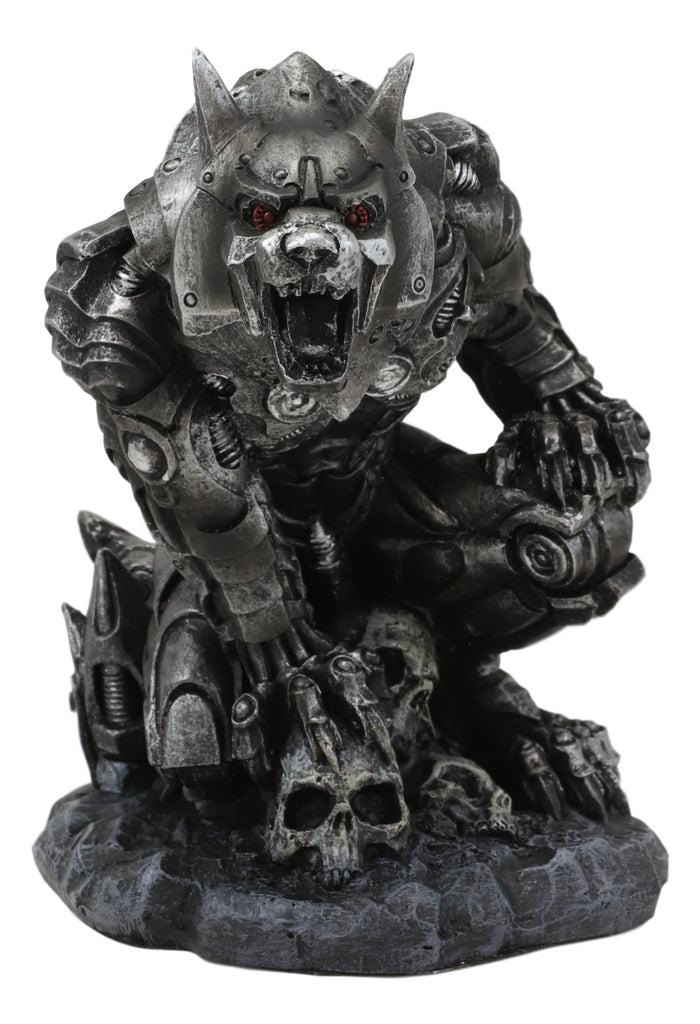 Ebros Gift Steampunk Robotic Werewolf Crushing Skull Statue Lycan Cyborg Wolf Figurine
