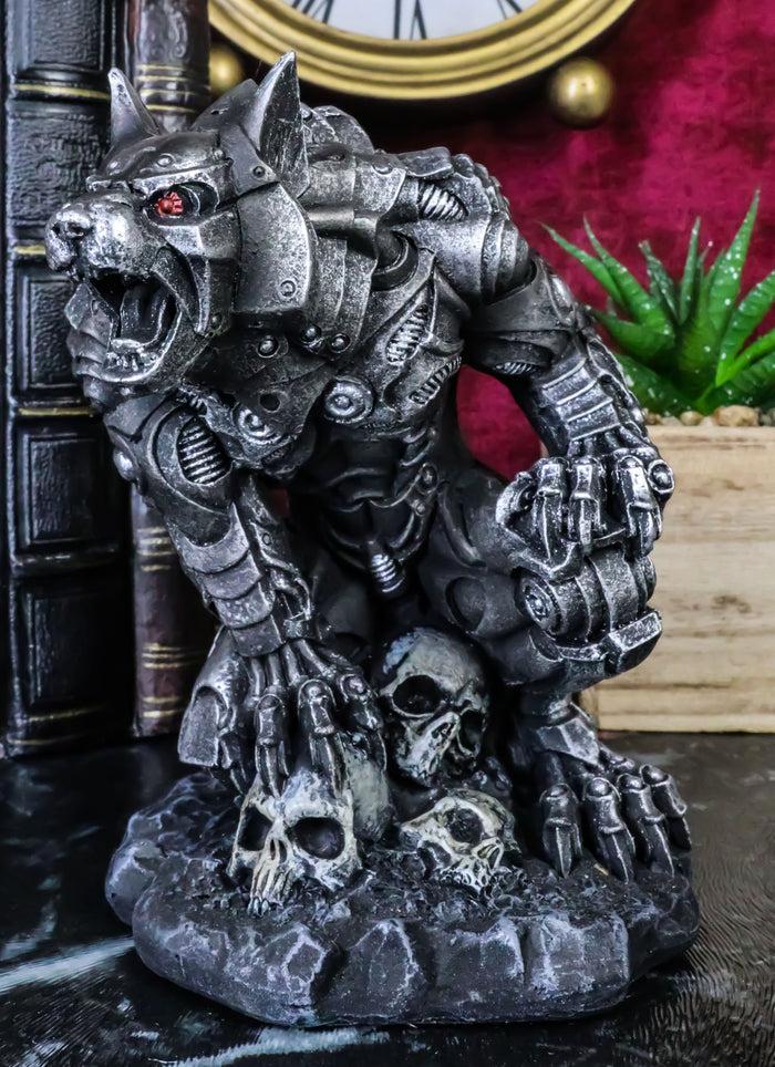 ebros gift Steampunk Robotic Werewolf Crushing Skull Statue Lycan Cyborg Wolf Figurine