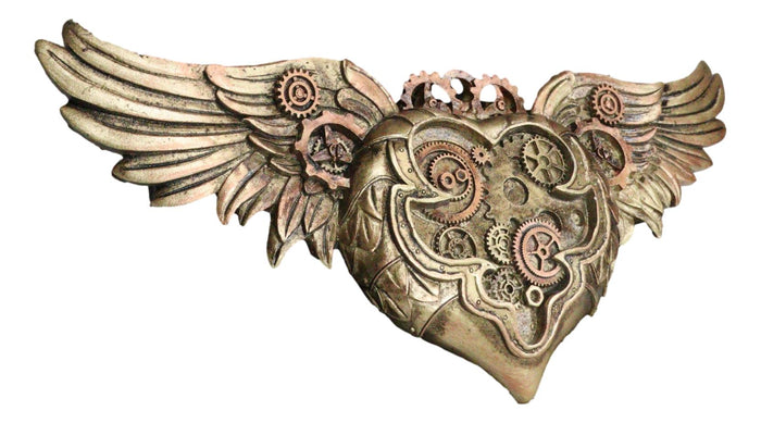 Ebros Gift Steampunk Romantic Angel Winged Heart Clockwork And Gearwork Wall Plaque Decor