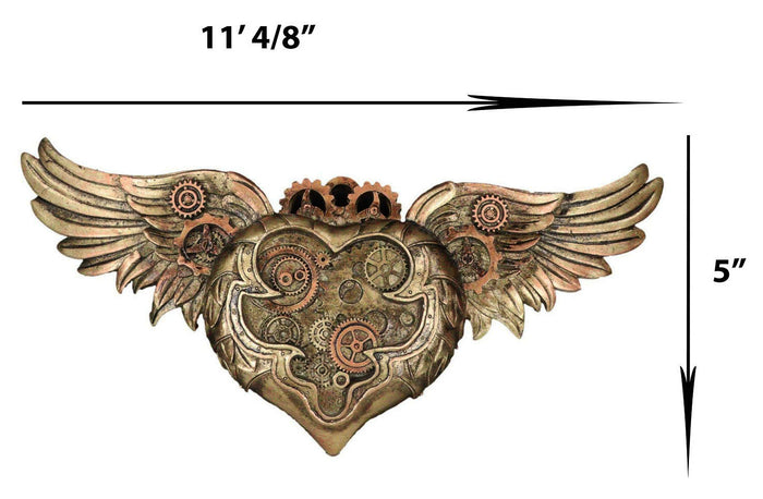Ebros Gift Steampunk Romantic Angel Winged Heart Clockwork And Gearwork Wall Plaque Decor