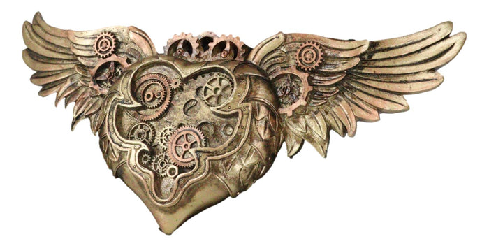 Ebros Gift Steampunk Romantic Angel Winged Heart Clockwork And Gearwork Wall Plaque Decor