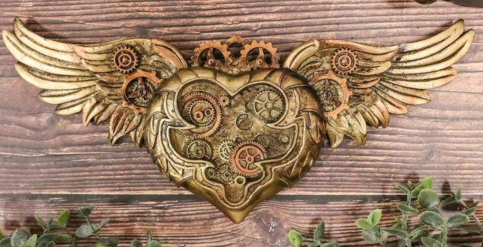 ebros gift Steampunk Romantic Angel Winged Heart Clockwork And Gearwork Wall Plaque Decor