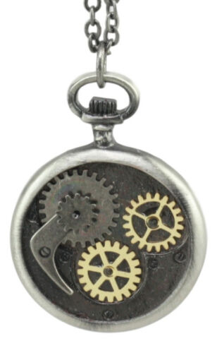 Ebros Gift Steampunk Scythe And Gears Clockwork Design Round Pewter Necklace Alloy Pendant