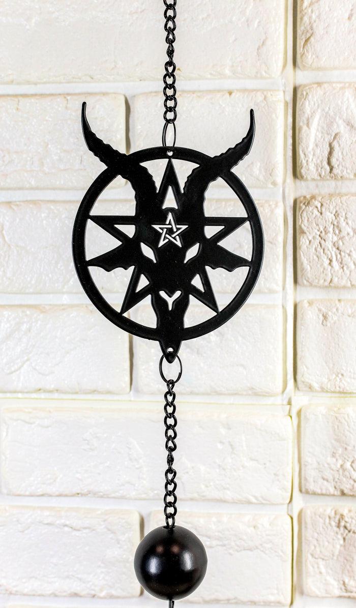 Ebros Gift Steel Metal Sigil Of Baphomet Pentagram Star Sabbatic Goat Wind Chime Decor
