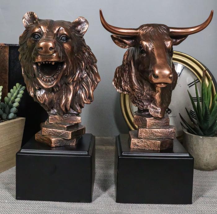 ebros gift Stock Market Roaring Bear And Bull Bust Bronze Electroplated Resin Figurines Set