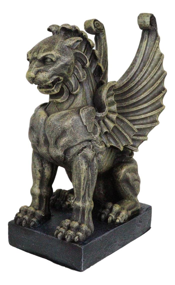 Ebros Gift Stoic Winged Lioness Gargoyle Crouching On Pedestal Decorative Figurine 6.25"H