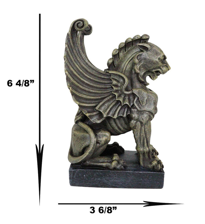 Ebros Gift Stoic Winged Lioness Gargoyle Crouching On Pedestal Decorative Figurine 6.25"H