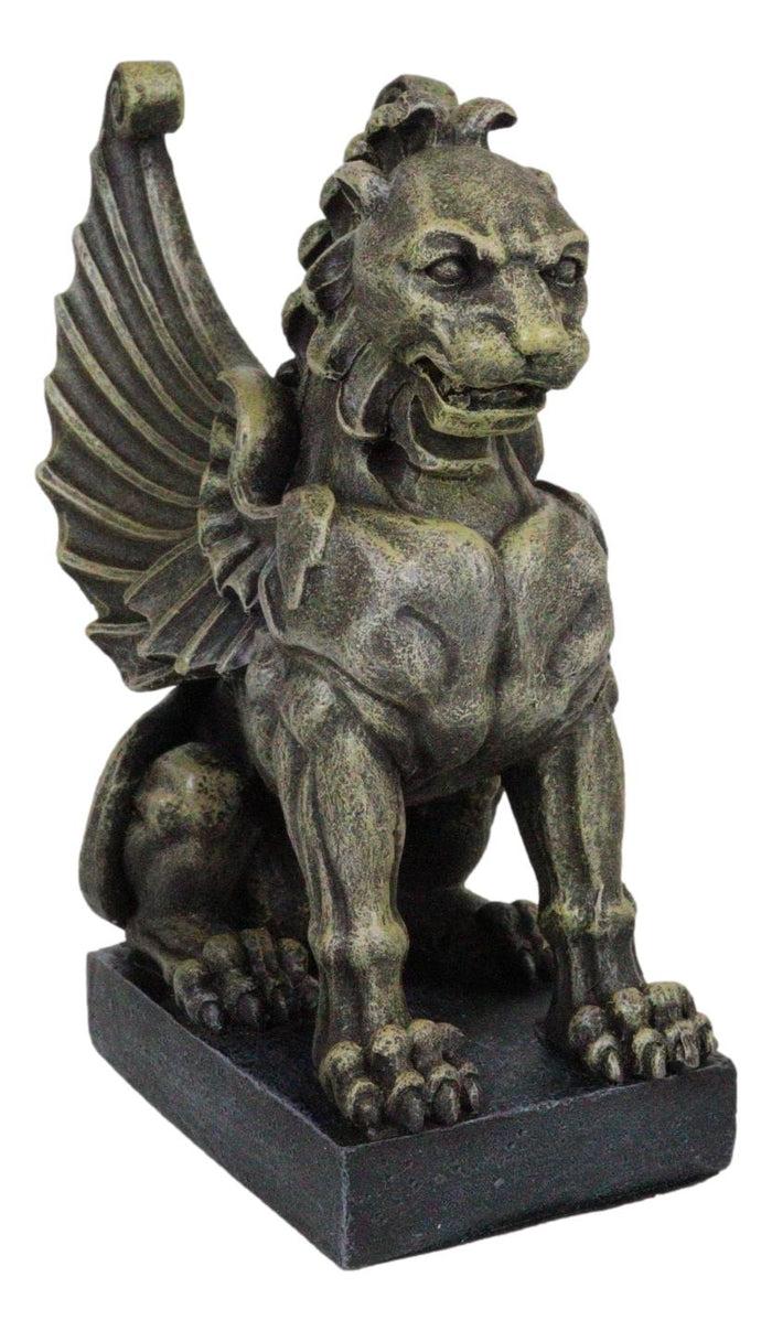 Ebros Gift Stoic Winged Lioness Gargoyle Crouching On Pedestal Decorative Figurine 6.25"H