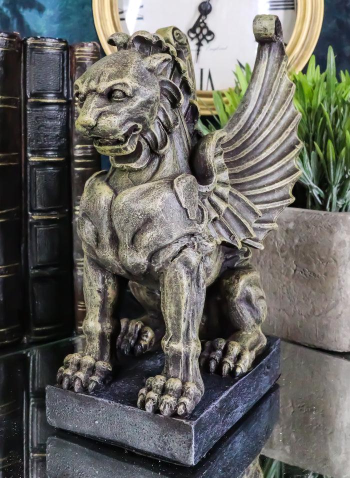 ebros gift Stoic Winged Lioness Gargoyle Crouching On Pedestal Decorative Figurine 6.25"H