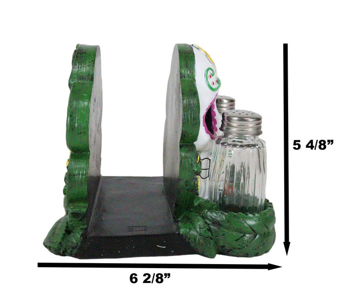 Ebros Gift Sugar Skull Day Of The Dead Gothic Rose Salt Pepper Shakers Napkin Holder Set