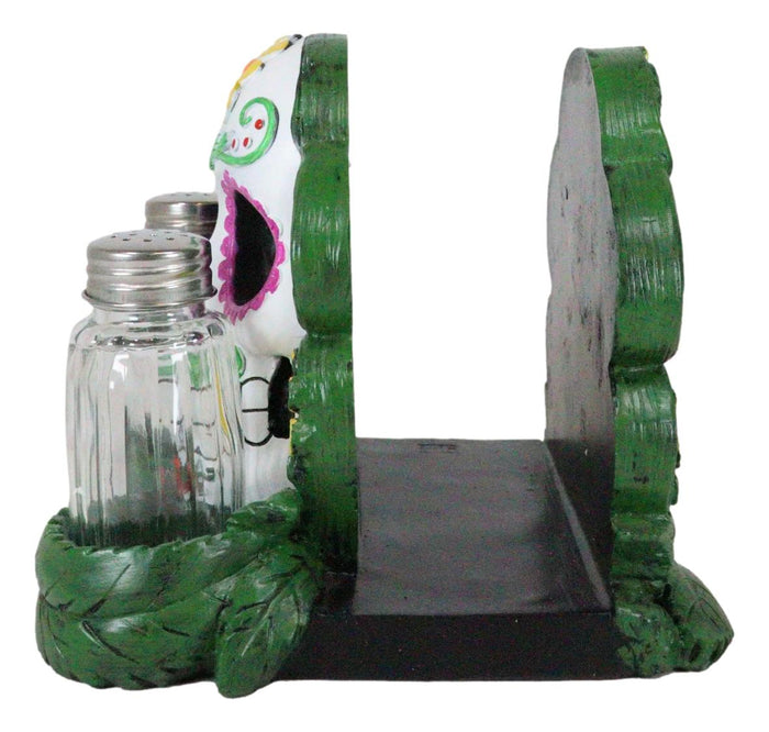 Ebros Gift Sugar Skull Day Of The Dead Gothic Rose Salt Pepper Shakers Napkin Holder Set