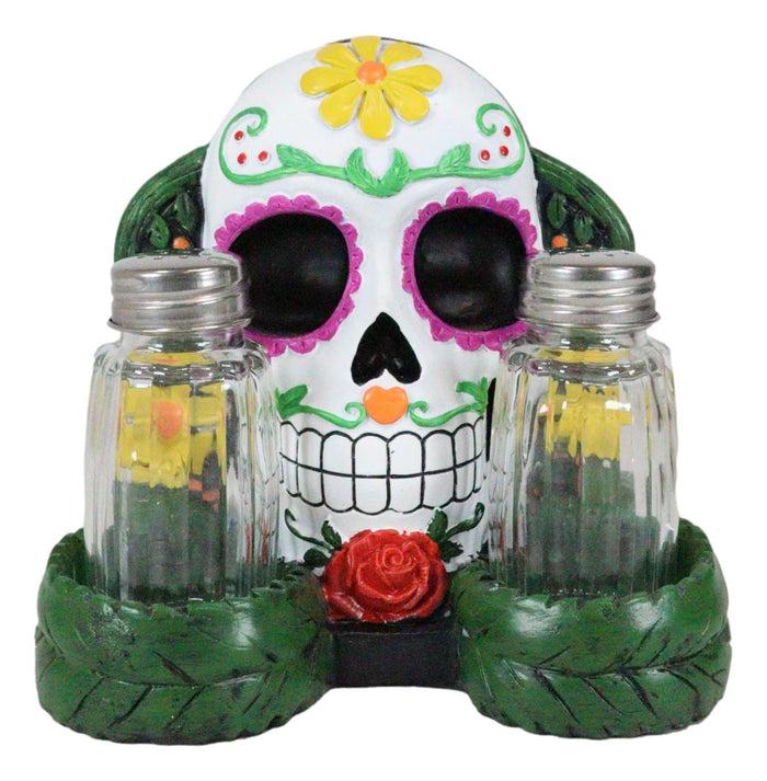 Ebros Gift Sugar Skull Day Of The Dead Gothic Rose Salt Pepper Shakers Napkin Holder Set