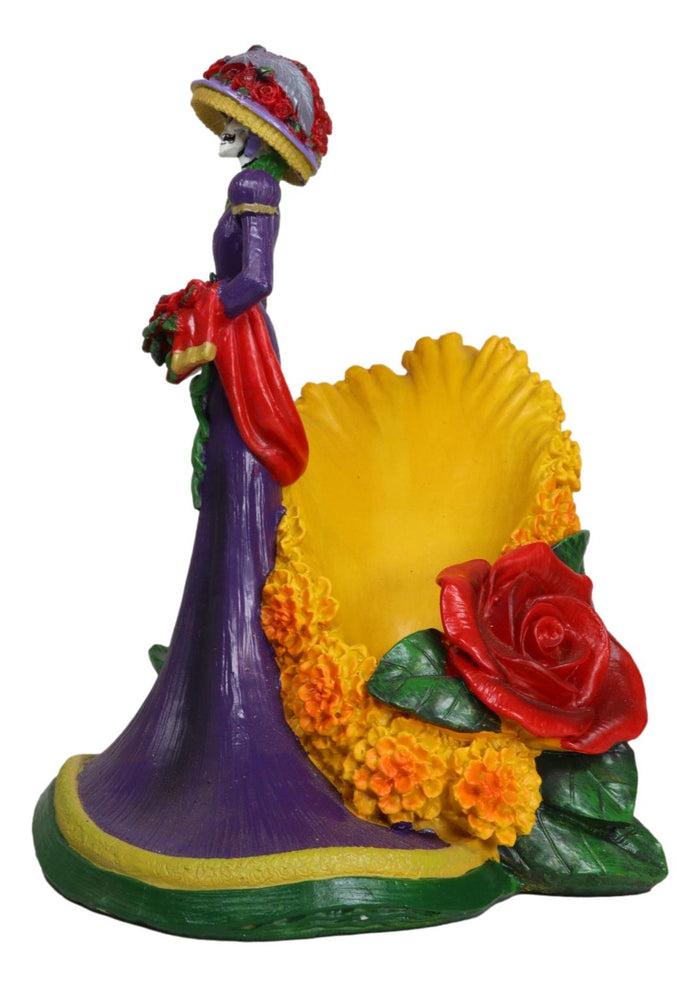 Ebros Gift Sugar Skull Day Of The Dead Lady Catrina Roses And Florals Wine Holder Figurine