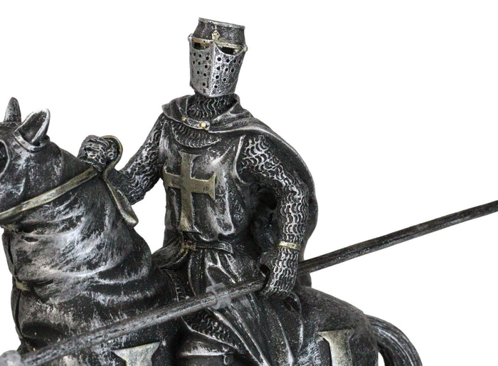 Ebros Gift Suit Of Armor Crusader Knight With Long Spear Riding On Cavalry Horse Figurine