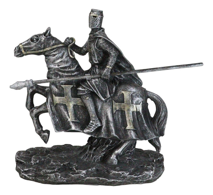 ebros gift Suit of Armor Crusader Knight With Long Spear Riding On Cavalry Horse Figurine