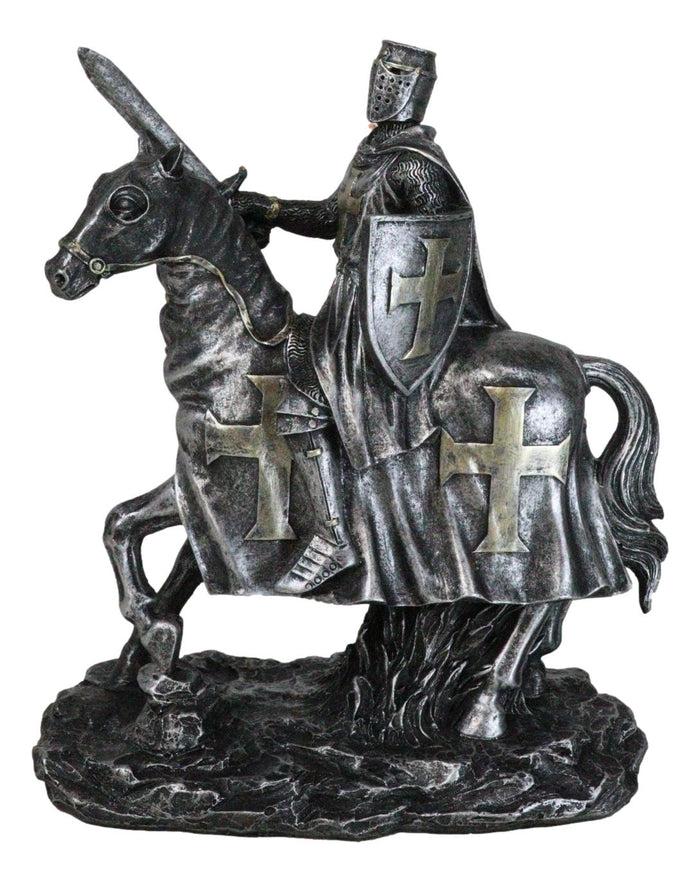 ebros gift Suit of Armor Crusader Knight With Sword And Shield On Cavalry Horse Figurine