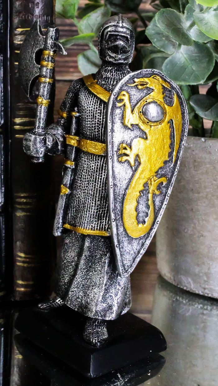 ebros gift Suit Of Armor Medieval Knight With Axe And Large Dragon Shield Mini Figurine