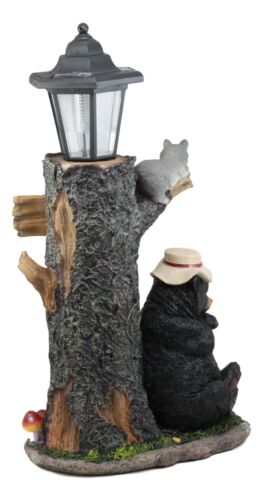 Ebros Gift Summer Naps Lazy Bear With Raccoon Friends Welcome Sign Statue With Solar Light